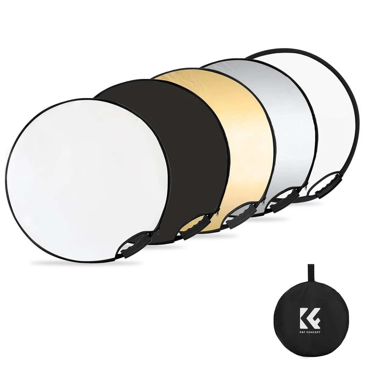 K&F CONCEPT Reflector de Luz 5 en 1 Difusor de Fotografía de 22"(60cm) Colapsable Portátil para Iluminación de Estudio y Exterior Oro Plata Blanco Negro Translúcido