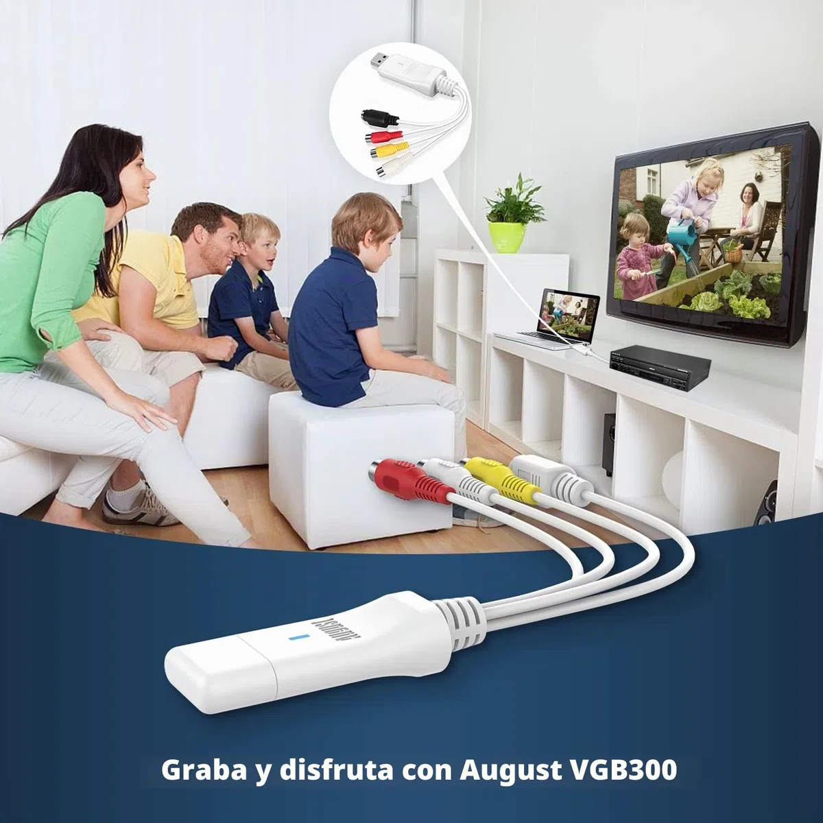 August VGB300 Tarjeta de Captura de vídeo, Grabador de Audio y Vídeo USB Convertidor Capturadora VHS DVD Digital a PC Windows y Mac Captura de Tarjeta USB Compatible con S-Video y Composite In