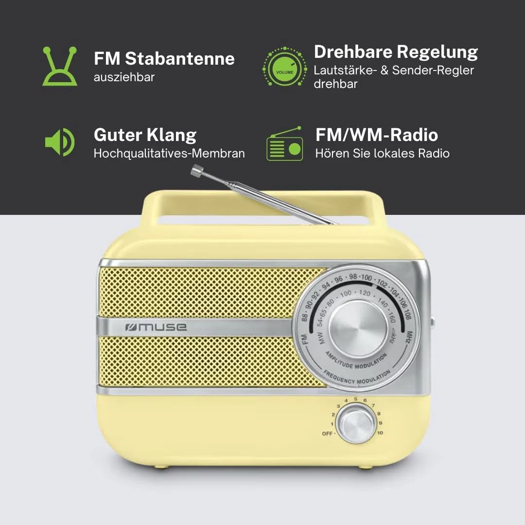 Muse M-056 SC Amarillo - Radio Portátil Vintage