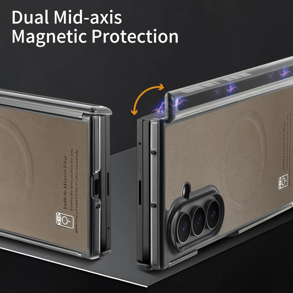 COQUE Funda Magnética para Samsung Galaxy Z Trifold, Cuero Vegano Premium, Protección de Bisagra, Cierre Magnético, Cubierta Biaxial a Prueba de Golpes para Samsung Galaxy Z Trifold-Cafe