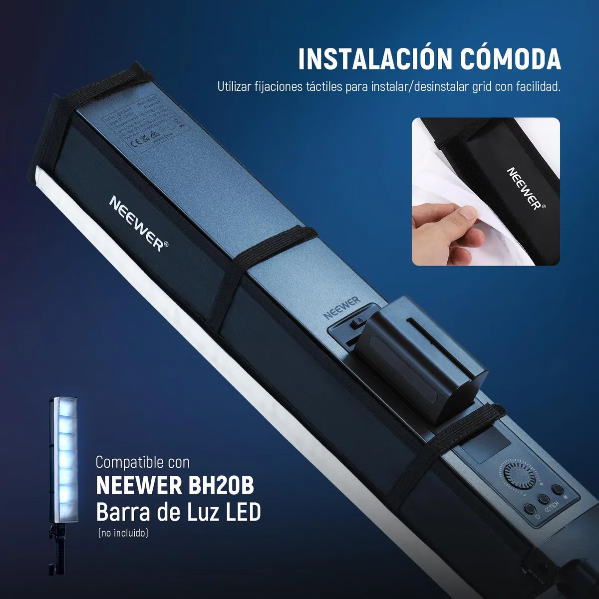 NEEWER Difusor de Softbox de Rejilla de Luz de Tubo para Barra de Luz LED BH20B, 2 Pack Softbox de Tira de Rejilla de Panal con Difusor, Bolsa de Transporte, Cierres Táctiles para YouTube TikTok, NS2S