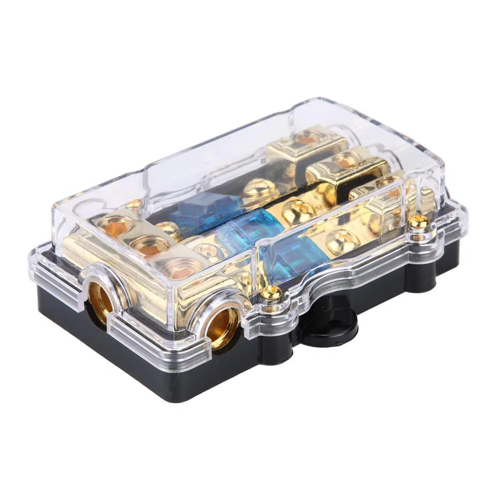 Portafusibles de Cuchilla para Automóvil, 24V 60A, 3 Salidas, con Cubierta Protectora, para Circuito Audio Estéreo