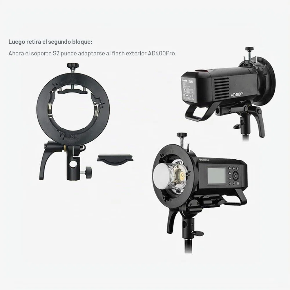 Godox S2 Speedlite S-Type Soporte Bowens Mount, para Godox V1 AD200Pro II AD400Pro AD200 V860II TT685 TT600 TT350, Control preciso de inclinación