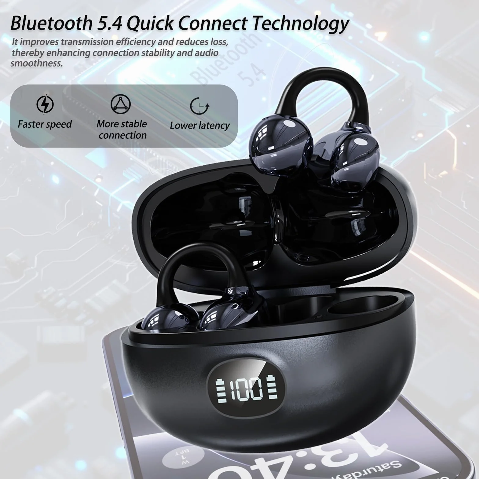 Auriculares Bluetooth Inalámbricos, Audífonos de Oreja Abierta, Clip para Orejas, 4,5g Ultraligeros,Bluetooth 5.49, Audio Direccional,45h Autonomía, iOS y Android,Ideal para Llamadas,Oficina y Deporte