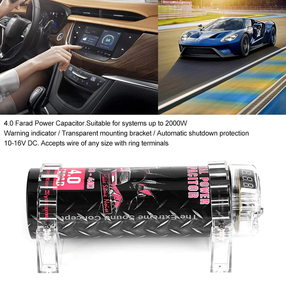 KIMISS Capacitor 4 para coche, para amplificador de o, con pantalla LED, estabilizador de voltaje, condensador de potencia para auto