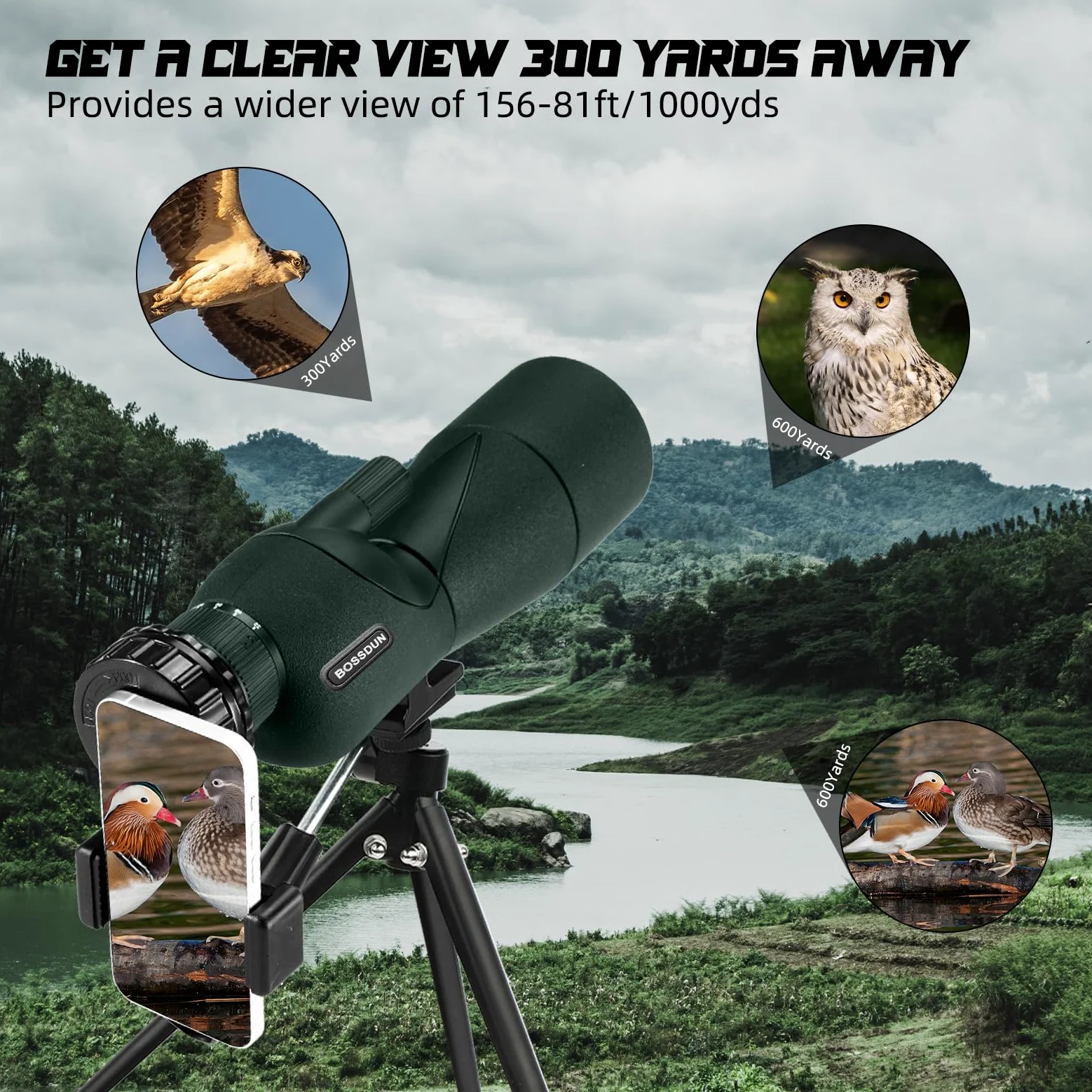 25-75X telescopio terrestre, Hunting Spotter Scope para Disparar a los Objetivos, Telescopios-A Prueba de Agua con Prisma BAK4 Trípode Adaptador de teléfono Bolsa de Transporte (GN0025)