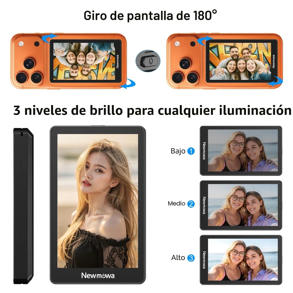 Newmowa Negro Pantalla magnética para Selfie Vlog,grabación inalámbrica 1080P, fotocamera posteriore del telefono per Selfie Vlog TikTok LiveStream,Compatible con iPhone(grabación con Cable 4K 30fps)
