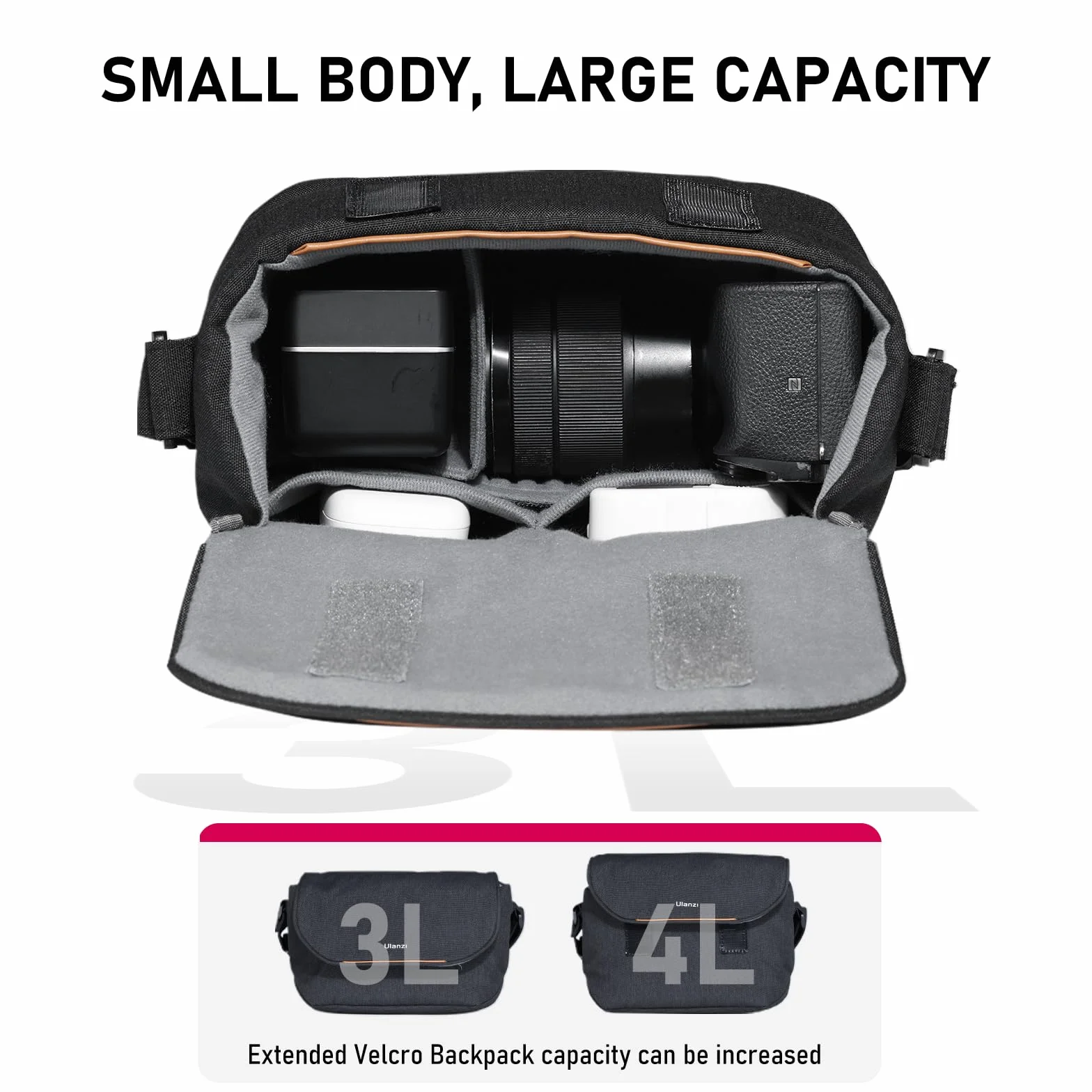 ULANZI Bolso para Cámara, 4L Bolso Bandolera Ligera SLR/DSLR, Negra Funda Pequeña Impermeable Minimalista para Mujeres y Hombres, Compatible con Sony/Canon/Nikon/Fujifilm