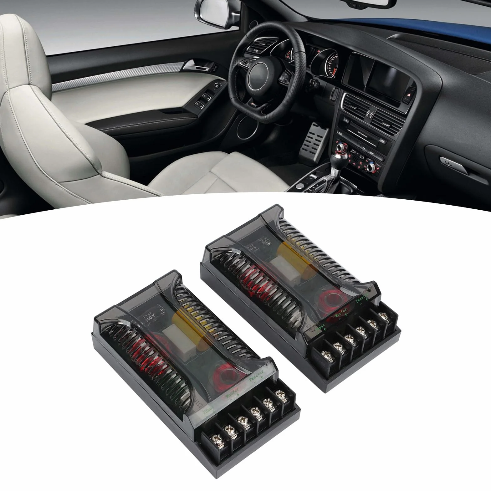 KIMISS Car Audio Crossover Pasivo, 2 Piezas 2 Vías Car Audio Crossover Protección contra Sobrecorriente Disipación de Calor Universal Altavoz Divisor de Frecuencia