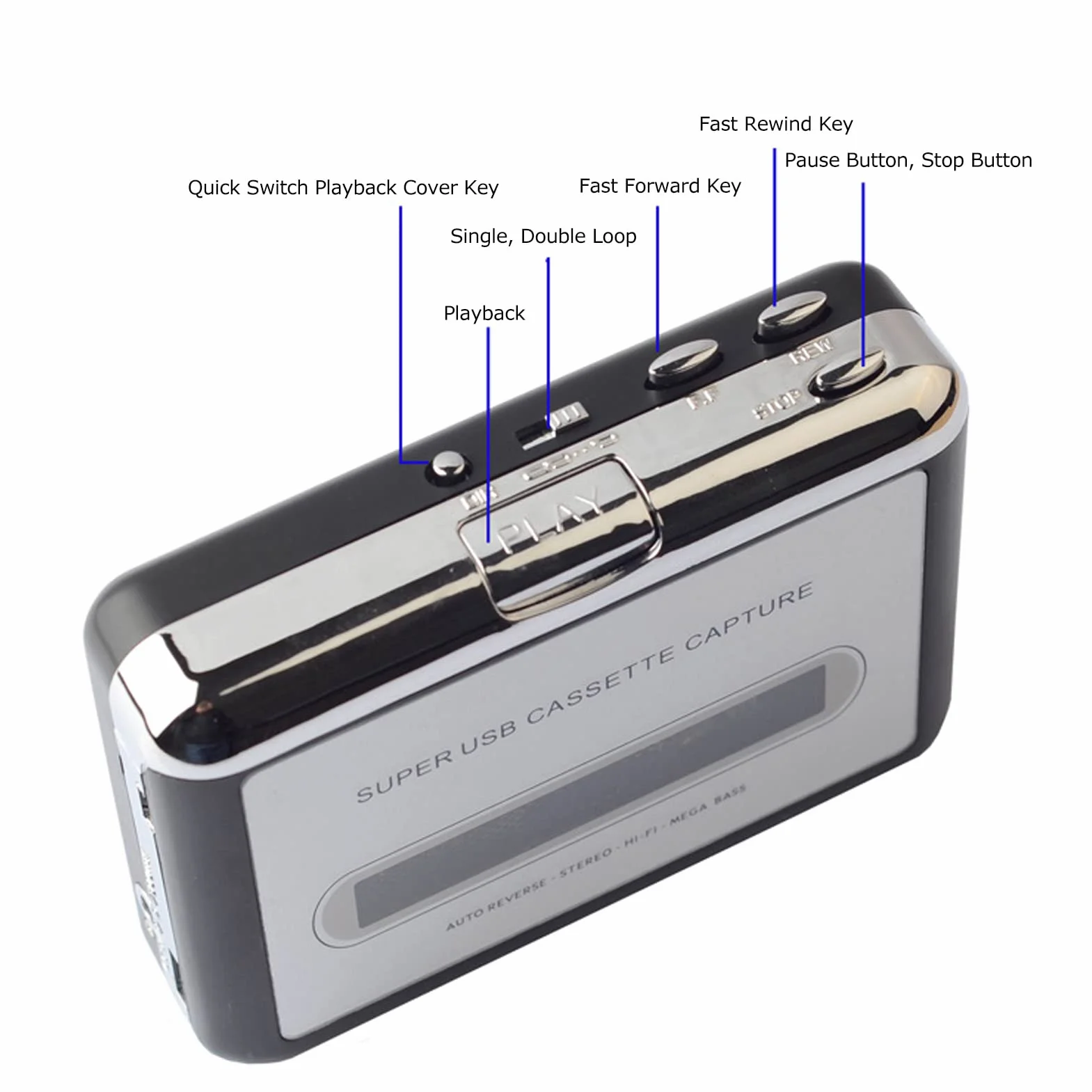 VBESTLIFE Reproductor de Casete Portátil, Reproductor de Cinta de Casete USB Portátil, Música de Audio MP3, Compatible con Computadora Portátil