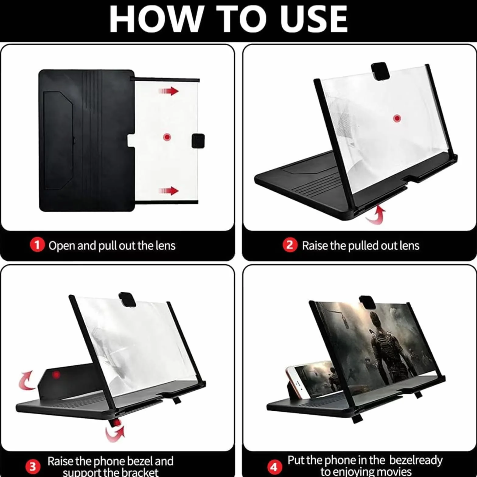 Amplificador de Pantalla de móvil, 16 Pulgadas HD Lupa para movil, Amplificador de Pantalla, para Todos los Smartphones, para Ver películas y Videos (Negro)