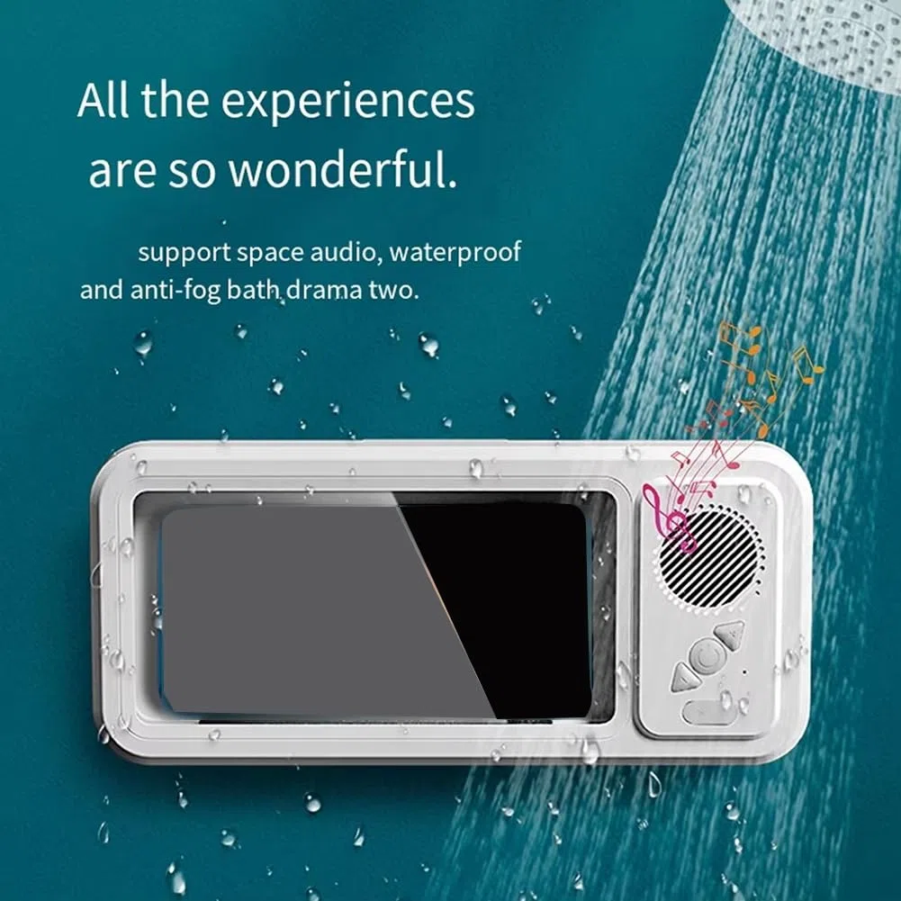 Soporte para Teléfono de Ducha con Altavoz Bluetooth, IPX4, Impermeable, Antivaho, Pantalla Táctil, Montaje en Pared para Ducha y Baño, Color