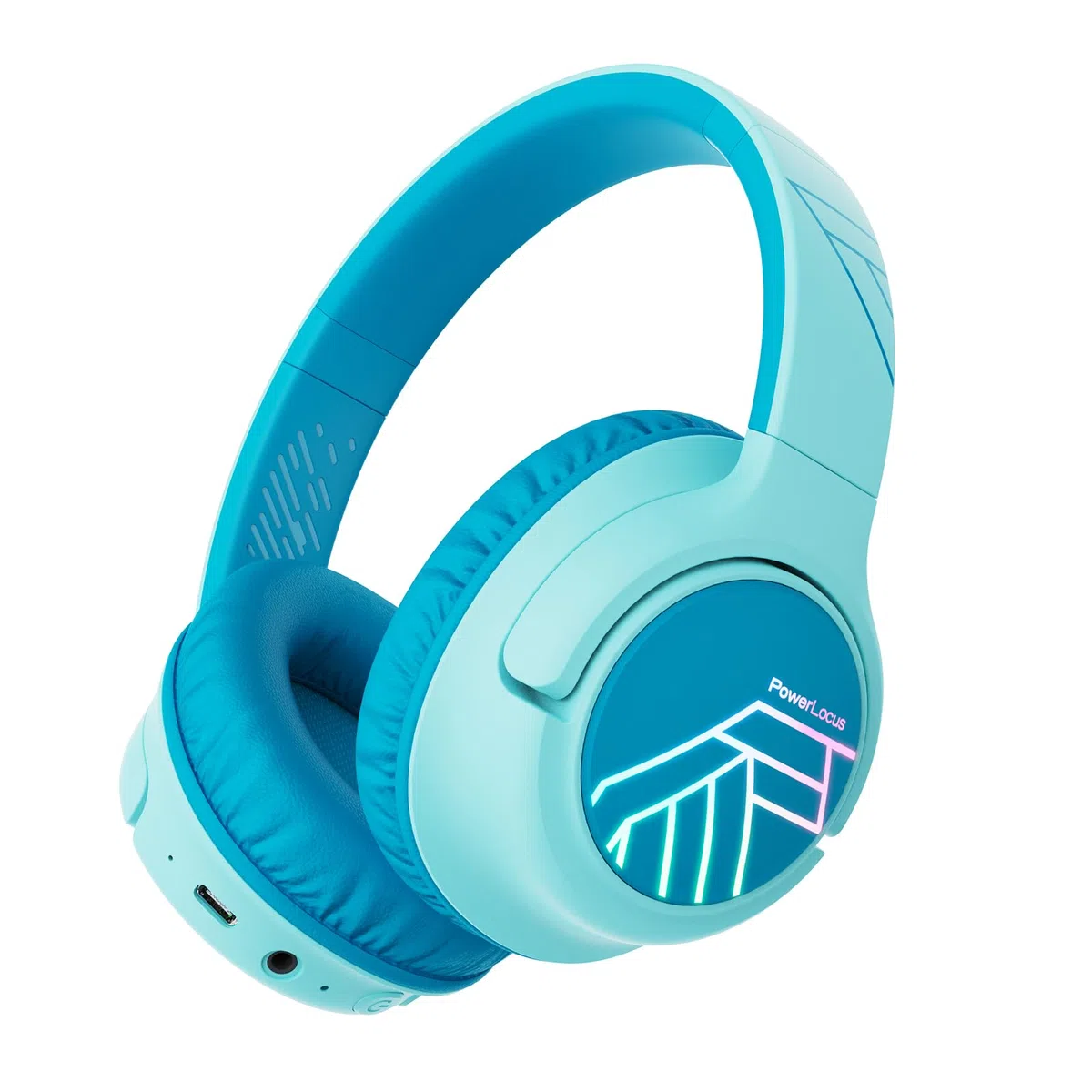 PowerLocus Auriculares de Diadema para Niños, Cascos Bluetooth Inalámbricos, Límite de Volumen de 74/85/94dB, Luces LED de Colores, Micrófono, Plegable, Conecta 2 Auriculares al Dispositivo