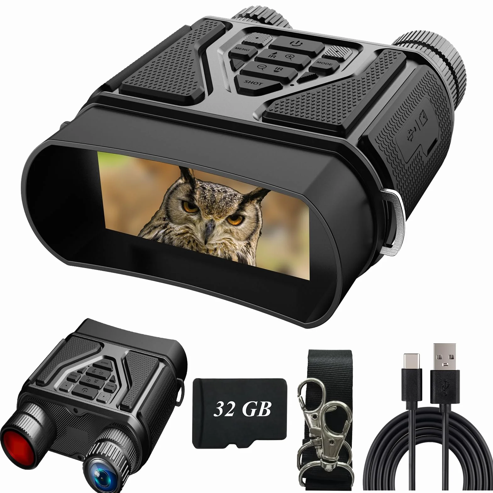 Binoculares Visión Nocturna, Prismáticos de Infrarrojos Digital Visor Nocturno Rango de 300m con LCD TFT de 3.0",Prismáticos Visión Nocturna 32GB para Observación y Grabación