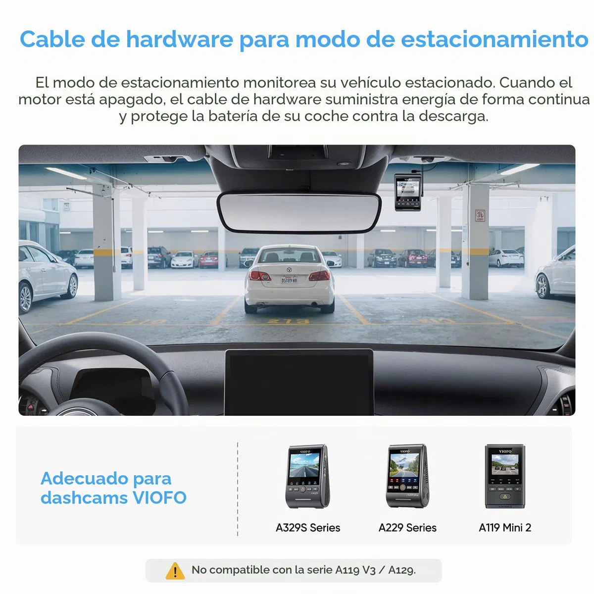 VIOFO HK4 Acc HardWire Kit para A329/T130/A119 Mini 2/WM1/A229/A139 Serie, activa modo de estacionamiento y protección de baja tensión, fusible necesario