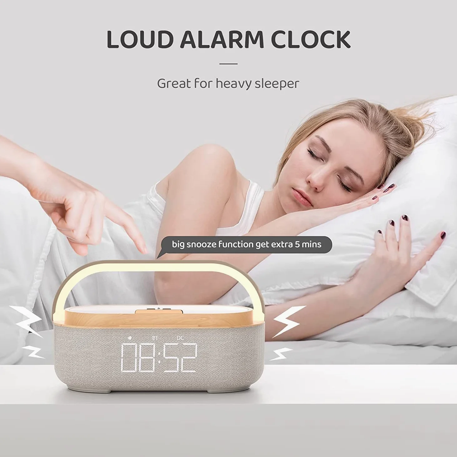 COLSUR Radio Despertador Digital con Carga Inalambrica, FM Radio con Puerto de carca USB, Pantalla LED Ajustable, Luz Nocturna, Bluetooth, Alarma de Temporizador de Apagado y Soporte para Teléfono