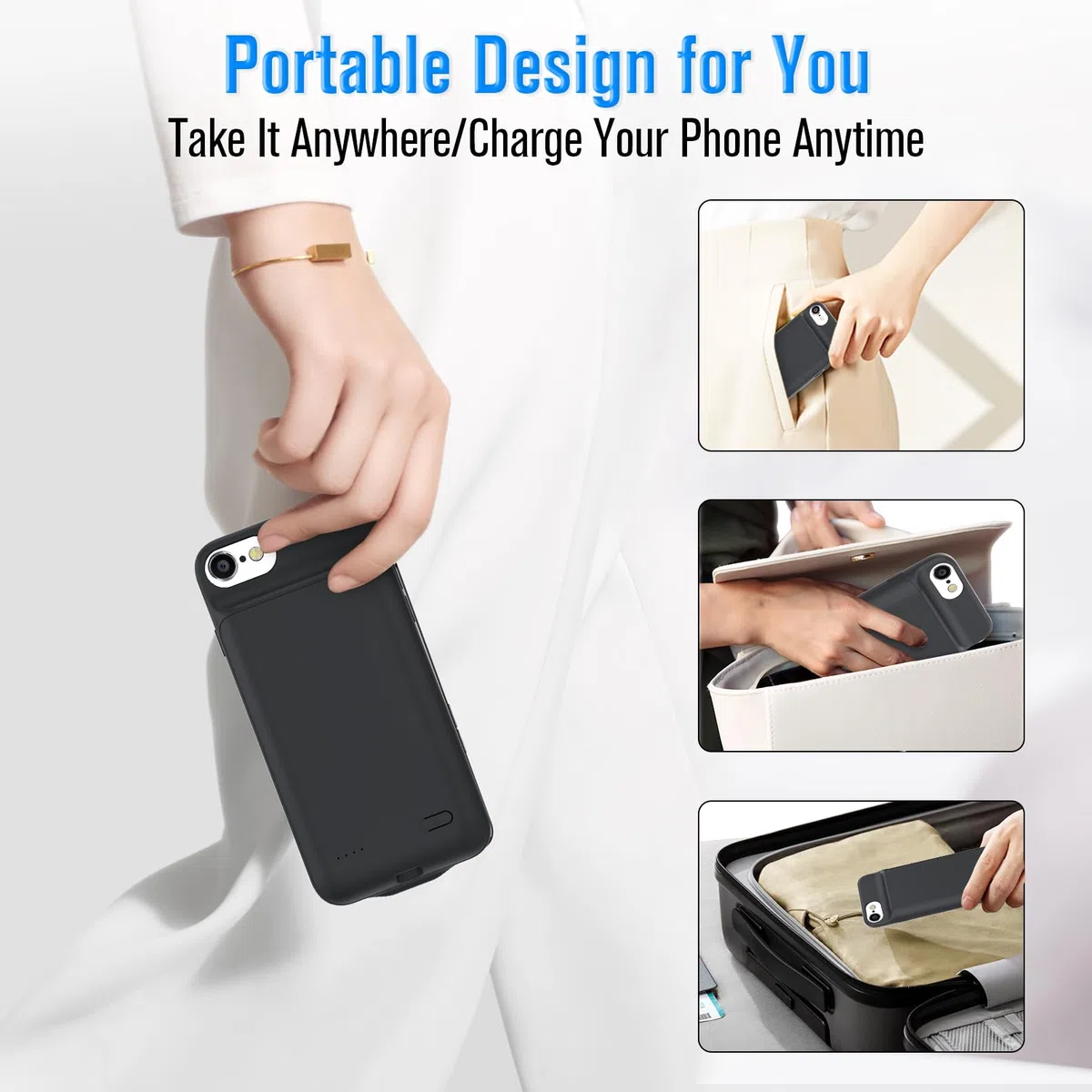 Funda de Batería para iPhone 6/6s/7/8/SE 2020/2022, 6000mAh Carga Portátil, Protectora Recargable Extendida (4.7 Pulgadas)
