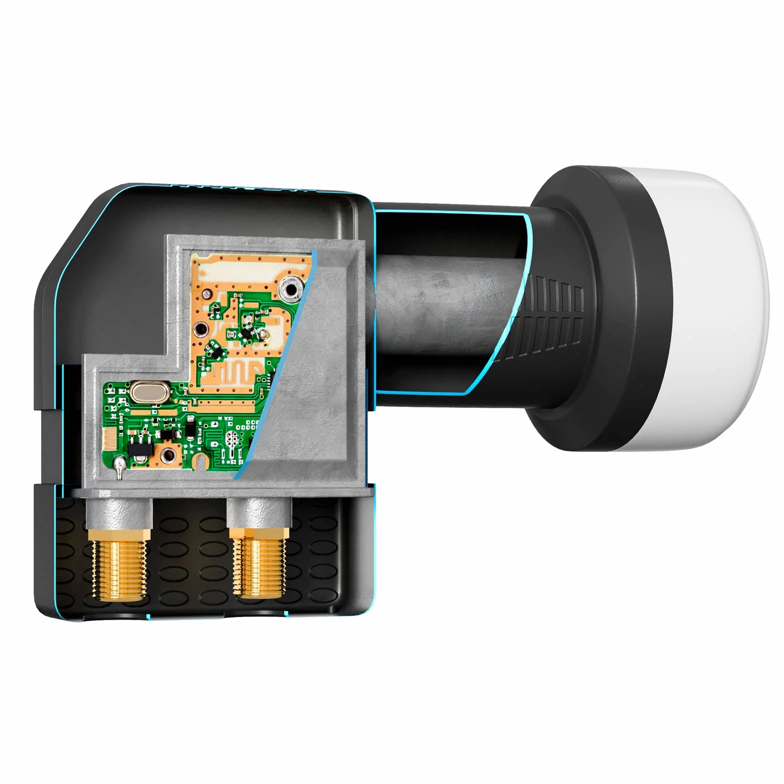 HB-DIGITAL Twin LNB LNC 2 Sat Participantes Directos Full HD TV 3D 4K 8K UHD + Contactos Chapados En Oro + Protección contra La Intemperie (Extensible) En El Conjunto con 4 F-Conectores