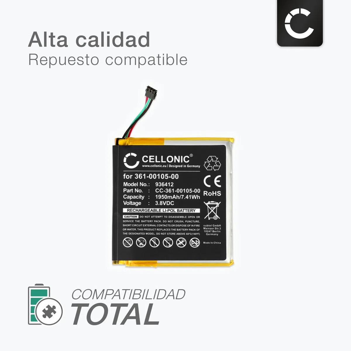 CELLONIC 1x Batería para GPS Navegación Compatible con Garmin Edge 1030, 361-00105-00 - (1950mAh, 3.8V) + Juego de Herramientas