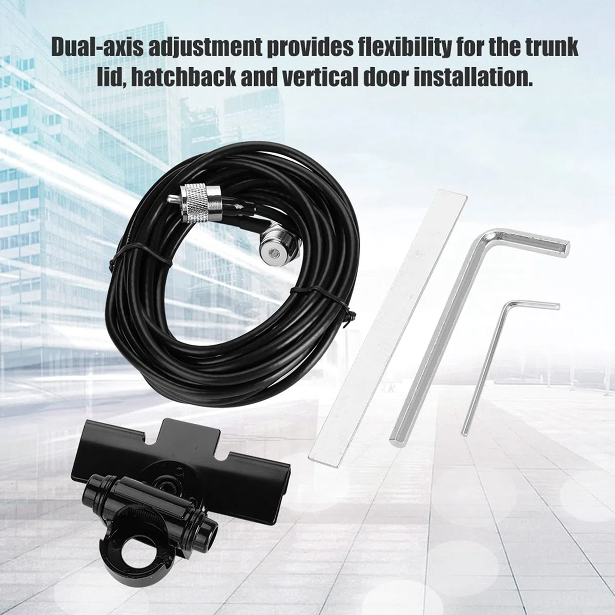 Tissting Soporte de Antena para Coche, Soporte Universal de Acero Inoxidable con Cable PL259 de 5 m RB-400 para Radios Móviles y Aventuras al Aire Libre