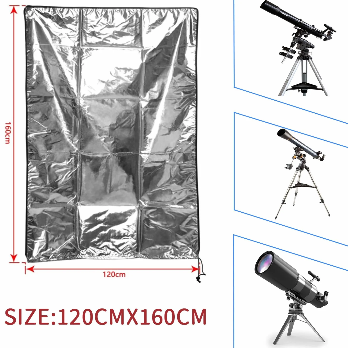 Cubierta telescópica de 120 x 160 cm, con bolsa de almacenamiento, cubierta telescópica para exteriores, impermeable, cubierta protectora para telescopio, protección contra el polvo, resistente