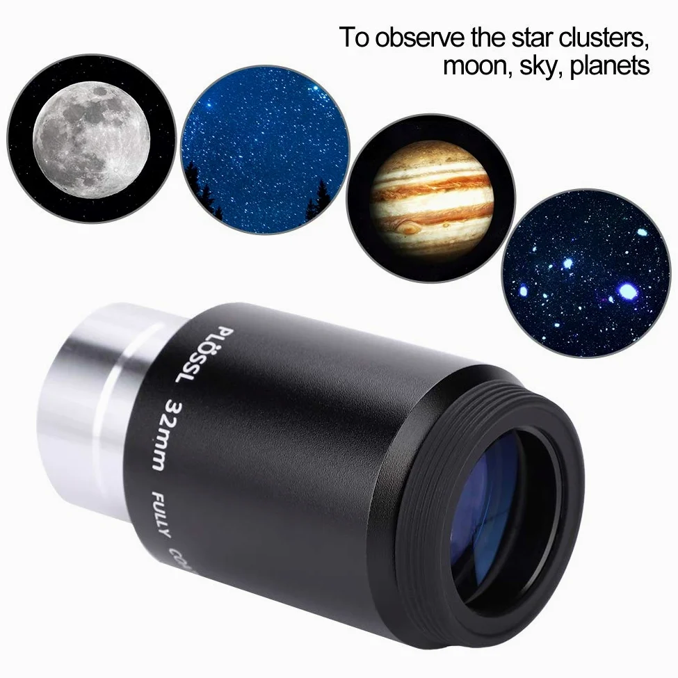Astronomía Telescopio Lente Plossl Ocular Lente 32 mm con rosca de filtro de 1.25 ", 32 mm Ocular telescopio Plossl Multi-recubierto con interfaz 1.25"/31.7 mm, Vista de campo de 52 grados