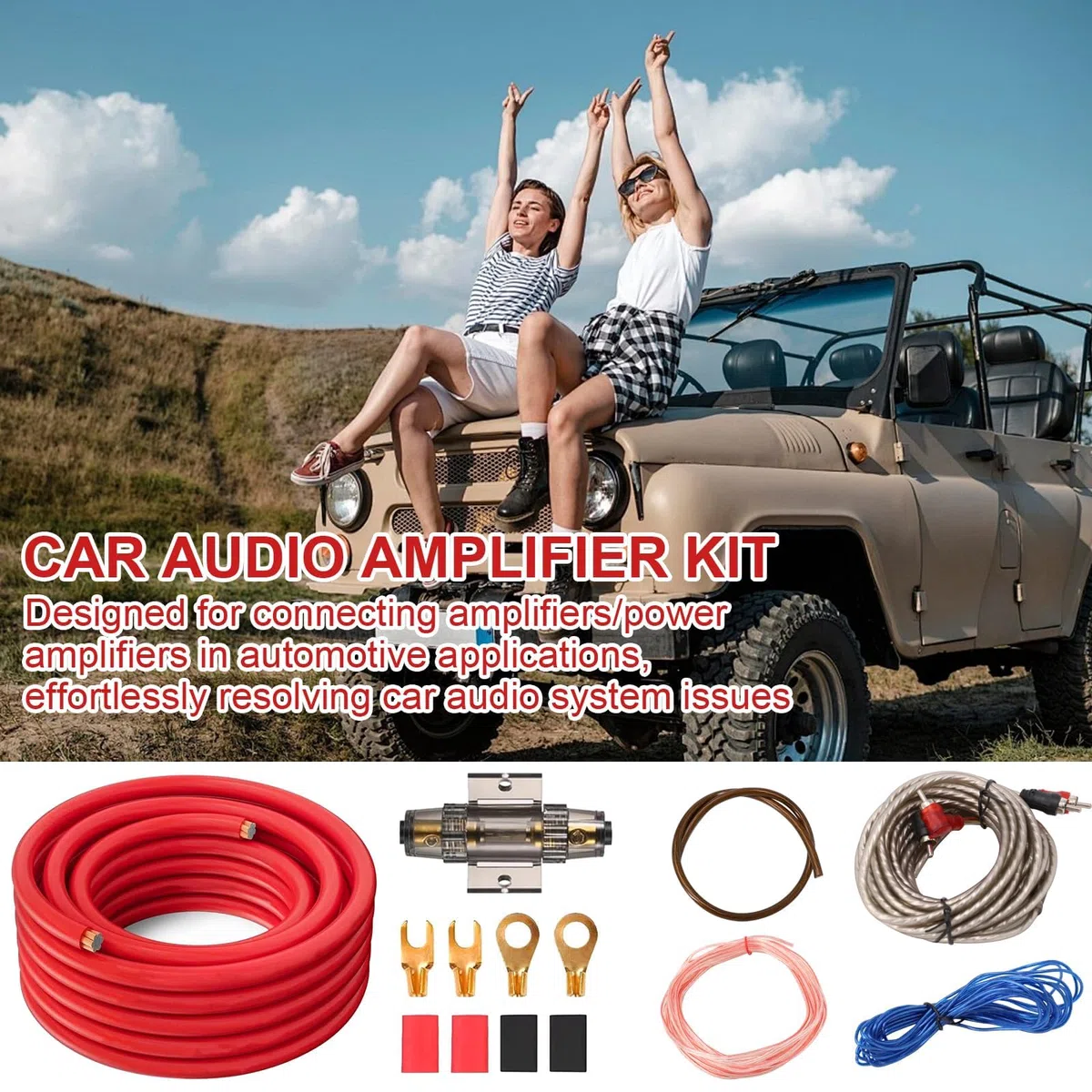 Juego de cables de subwoofer, 5 m, juego de conexión 4GA, amplificador de coche, juego de instalación para amplificador de coche, cable de audio para coche para modificación de audio