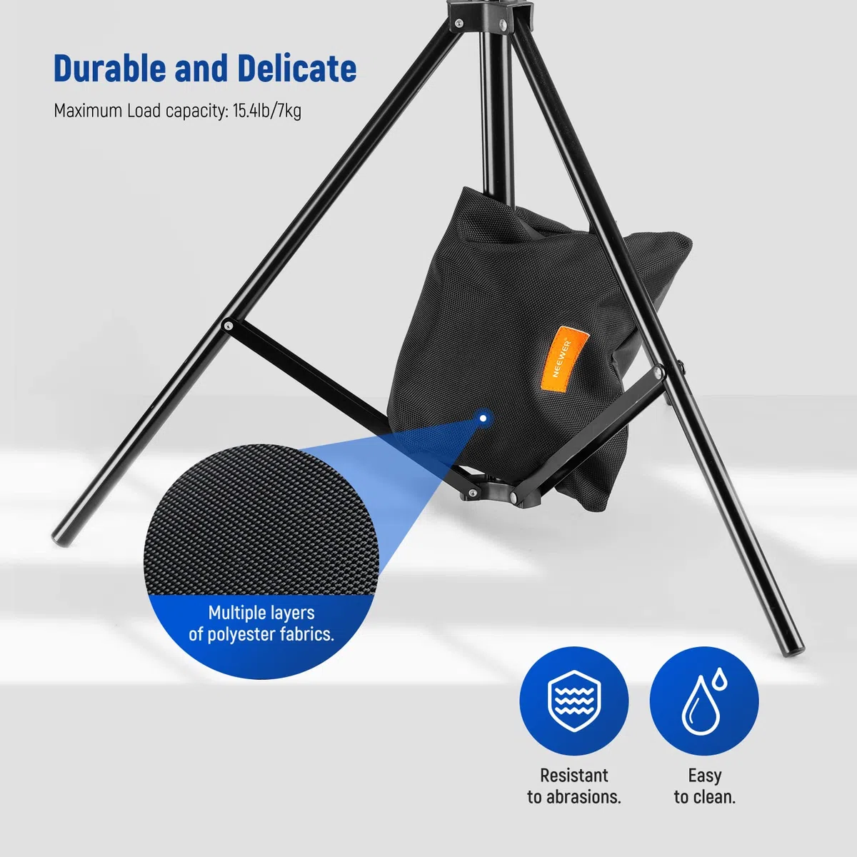 NEEWER Bolsa de Arena para Fotografía de Mano Plegable de 15,5" x 9,4", Correa para Hombro, Saco de Poliéster Resistente, Puf, para Soporte de Lente de Cámara y Soportes de Luz