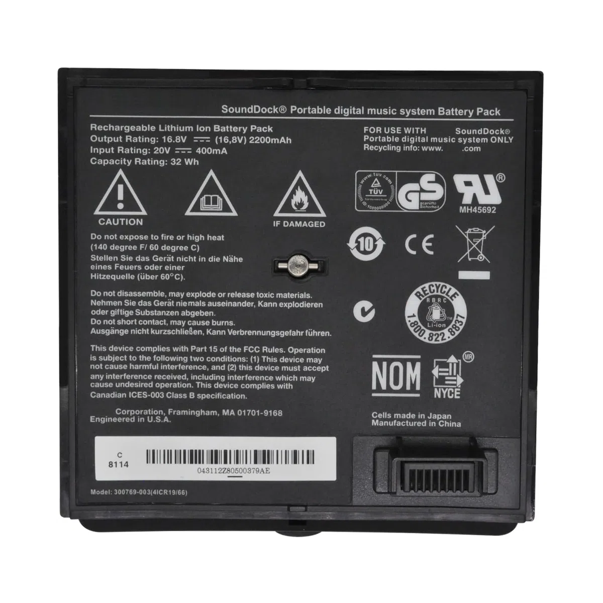 300769-003 Batería negra para sistema de música digital portátil Bose Sounddock SoundLink Air Series 300769-001 300769-002 300769-004 300770-001 4ICR19/66 16.8V 32Wh 2200mAh