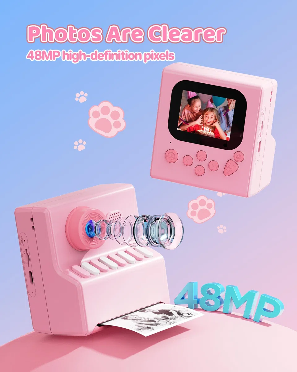 Camara de Fotos Instantaneas Niños: HODDRCCN 40MP Camara Fotos Infantil Instantanea Rosa - Incluye Tarjeta de 32G y Correa Portátil - Juguete Regalo Navideño de Cumpleaños para Niñas de 3 a 14 Años