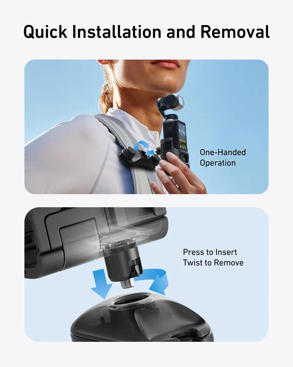 Soporte de clip para mochila de liberación rápida para DJI Osmo Pocket 3/4/Xtra Muse, soporte de liberación rápida con una sola mano para exteriores POV DJI Osmo Pocket 3/4/Xtra Muse, accesorio de