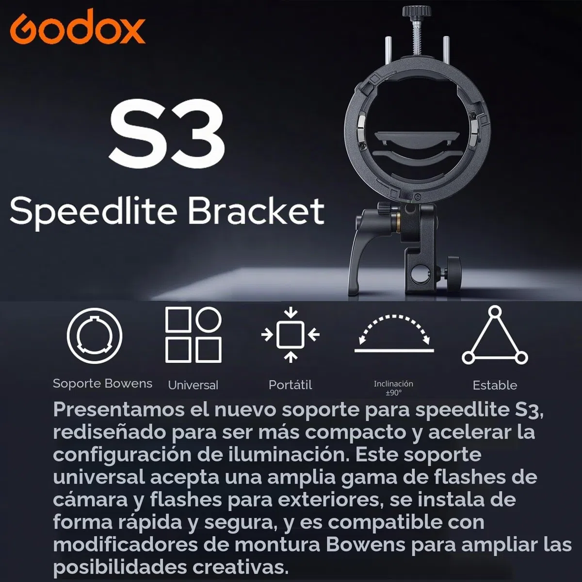 Godox S3 Soporte Speedlite, Soporte Bowens Actualizado con Zapata Fría para Godox AD200Pro AD300Pro AD400Pro AD100Pro V1 V860III TT685III TT600 TT350(Versión Actualizada de S2)