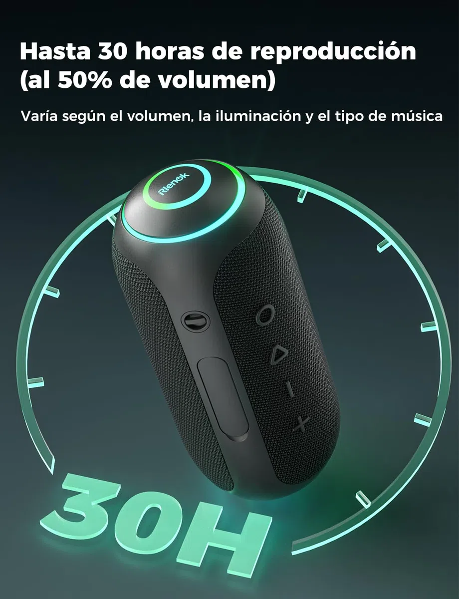 RIENOK Altavoz Bluetooth Potente 40W Impermeable IPX7 5200mAh Tweeter y Woofer Bluetooth 5.3 Portátil Inalámbrica Emparejamiento Estéreo Apoya Tarjeta TF, AUX