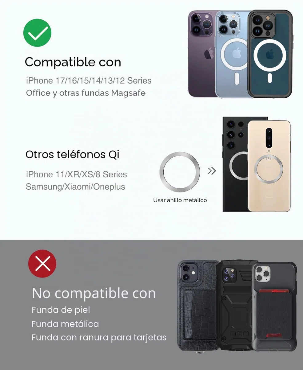 Beeasy para MagSafe Cargador Inalámbrico Coche 15W, Magnético Soporte Móvil Coche para Rejilla de Ventilación, Compatible con iPhone 17/16/15/14/13/12 Serie