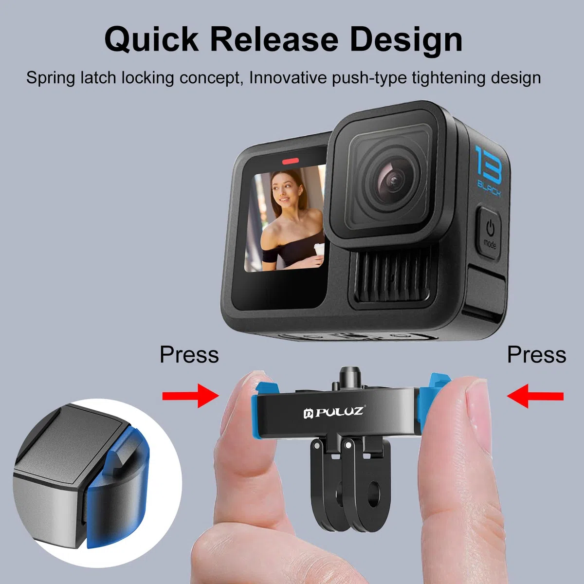 PULUZ Soporte magnético para GoPro Hero 13 negro, montaje de liberación rápida con orificio de tornillo de 1/4 a 20 puertos de conector de trípode para GoPro Hero 13
