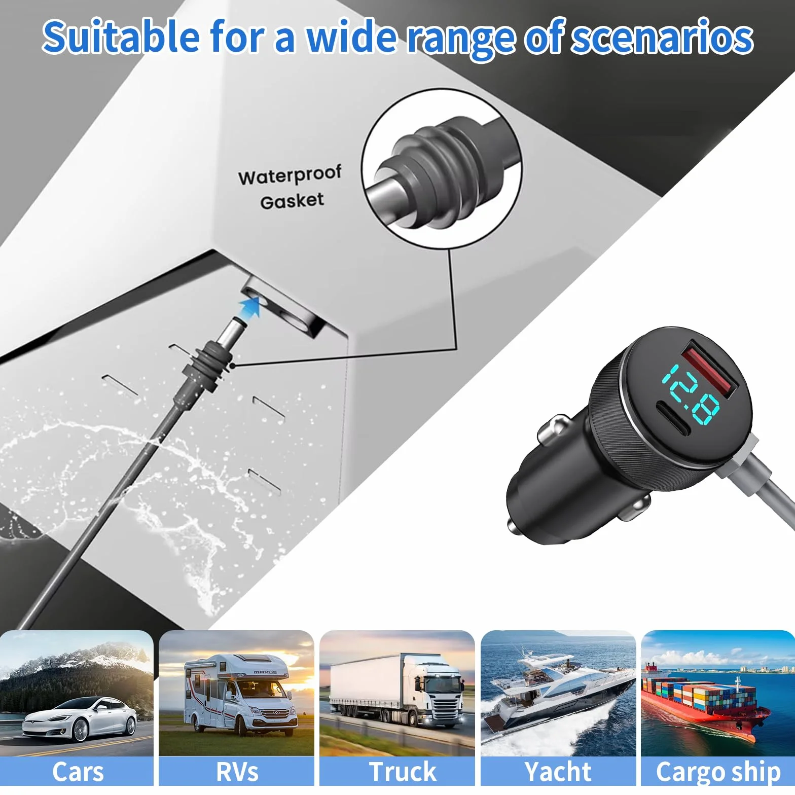 Starlink Mini DC Cable de alimentación para automóvil 3 m/10FT Pantalla digital DC Cable de alimentación impermeable para automóvil 18AWG Starlink Satellite DC Fuente de alimentación