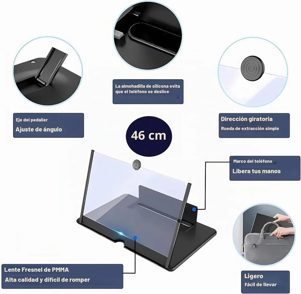 Amplificador Pantalla móvil, 18 Pulgadas HD Pantalla Aumento movil, para Todos los Smartphones, antiluz Azul, Lupa Pantalla movil 3D para Ver vídeos de películas