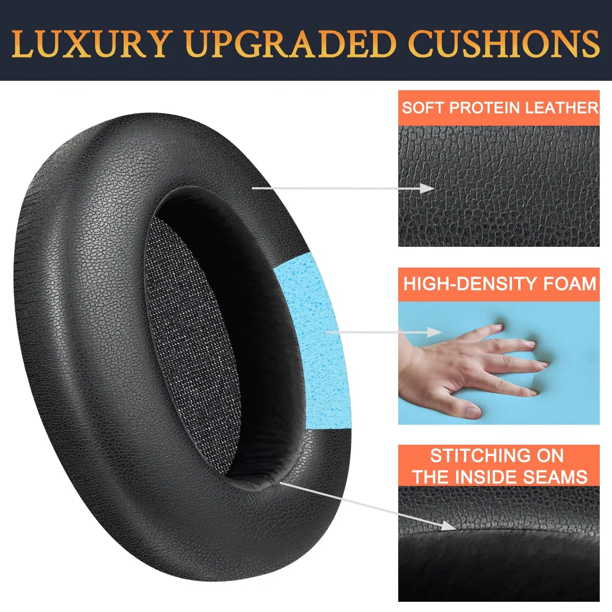 SOULWIT - Almohadillas de Repuesto para Sony WH-XB910 XB910N con cancelación de Ruido de Graves Extra, para Sony WHXB910N, Almohadillas para Orejas con Cuero Proteica más Suave, (Negro)
