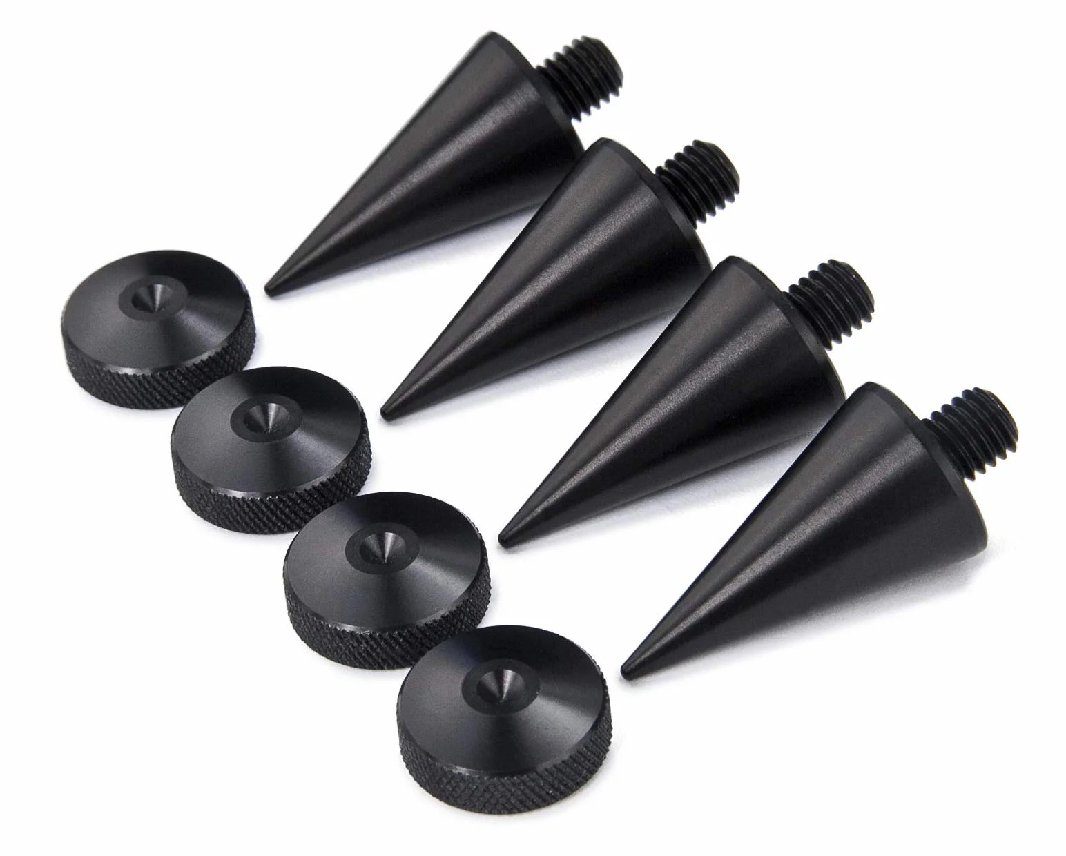 PrecisionGeek - Picos de Altavoz Grandes de Aluminio anodizado Negro M8, Cono de 20 mm de diámetro, Almohadillas de Altavoz de 20 mm de diámetro con Bordes con Acabado moleteado