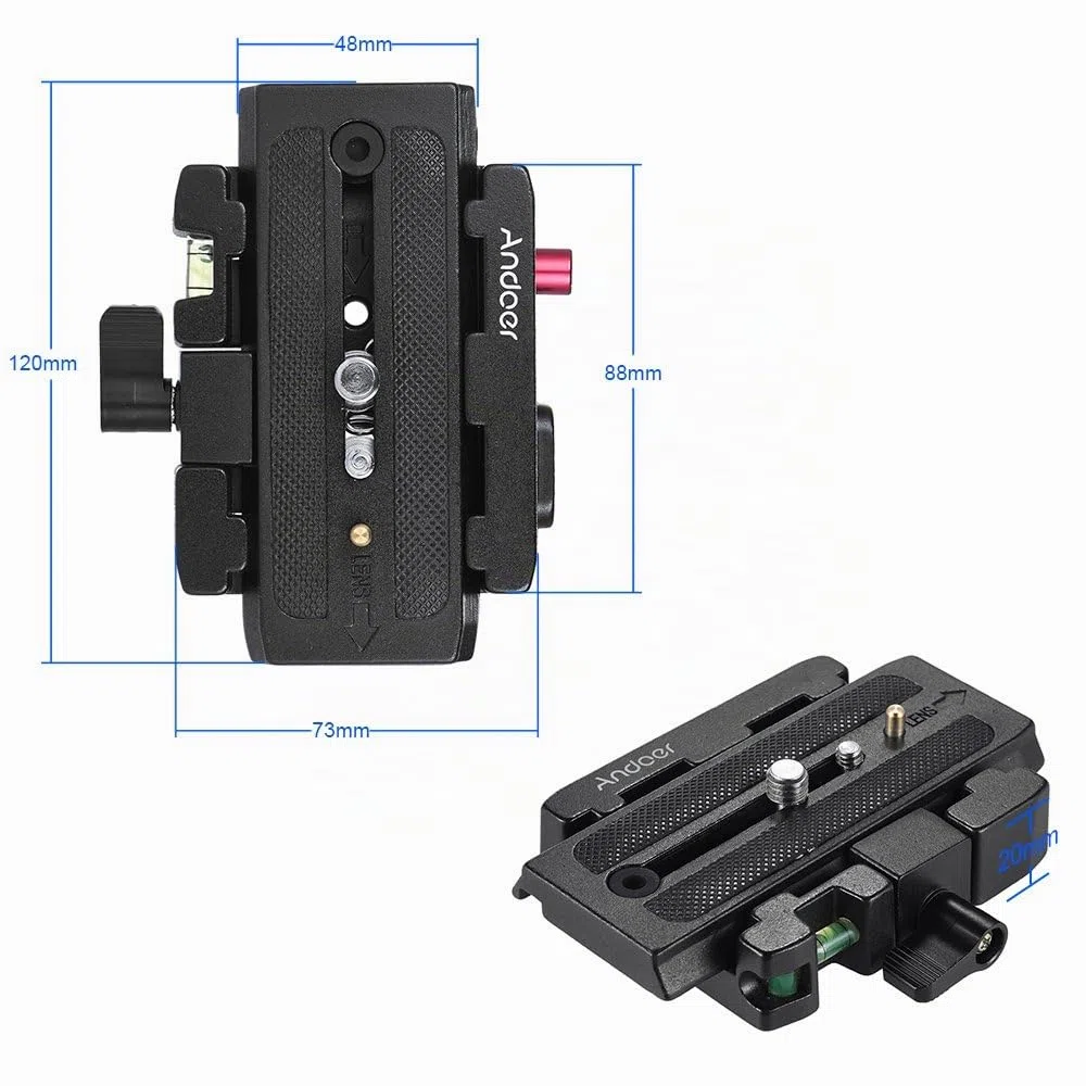 Andoer Placa de liberación rápida profesional para cámara de vídeo, trípode de liberación rápida, adaptador con placa de liberación rápida, compatible con Manfrotto 501 500 Ah 701HDV 503HDV Q5 cabeza