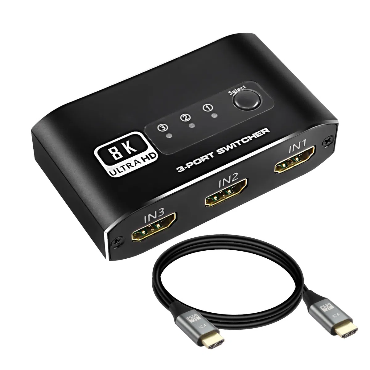 XMSJSIY Conmutador HDMI 3 en 1, selector divisor HDMI 2.1 con cable HDMI de 3 puertos, selector de conmutación HDMI, compatible con 4K, 120Hz, 8K, 60Hz, 48Gbps para HDTV, PS5, Xbox DVD, proyector