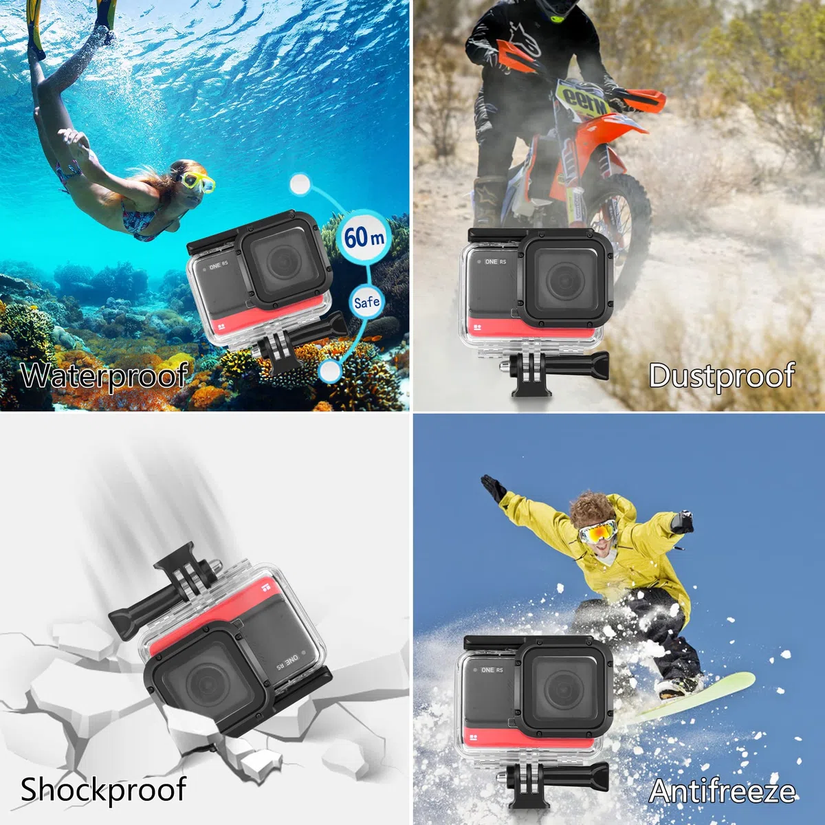 Carcasa Impermeable para insta360 One RS 4K, cámara de acción Sumergible, Cubierta submarina