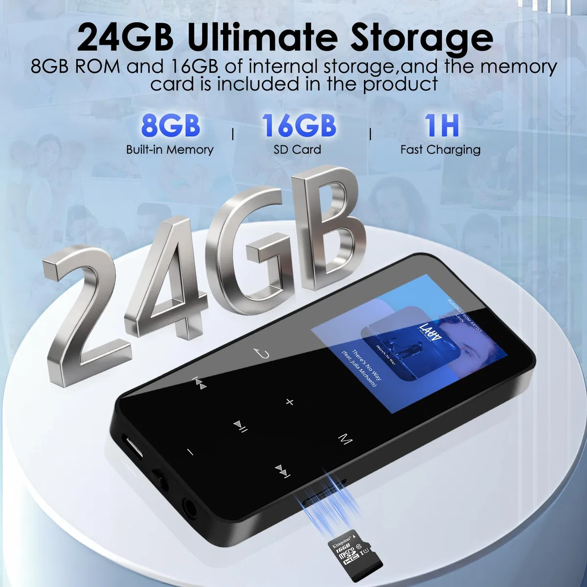 Reproductor MP3 de 24 GB con Bluetooth, reproductores de audio digital MP3 con altavoz, radio FM, reproductor de video, grabadora de voz, función de libro electrónico, sonido HiFi sin pérdidas