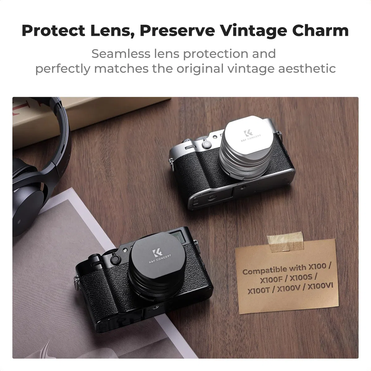 K&F CONCEPT Nano-Xcel Filtro UV + Parasol + Tapa Comaptible con FujiFlim X100 Series, Filtro de Protección UV Compatible con Fujifilm X100 X100S X100F X100T X100V X100VI(Plata)