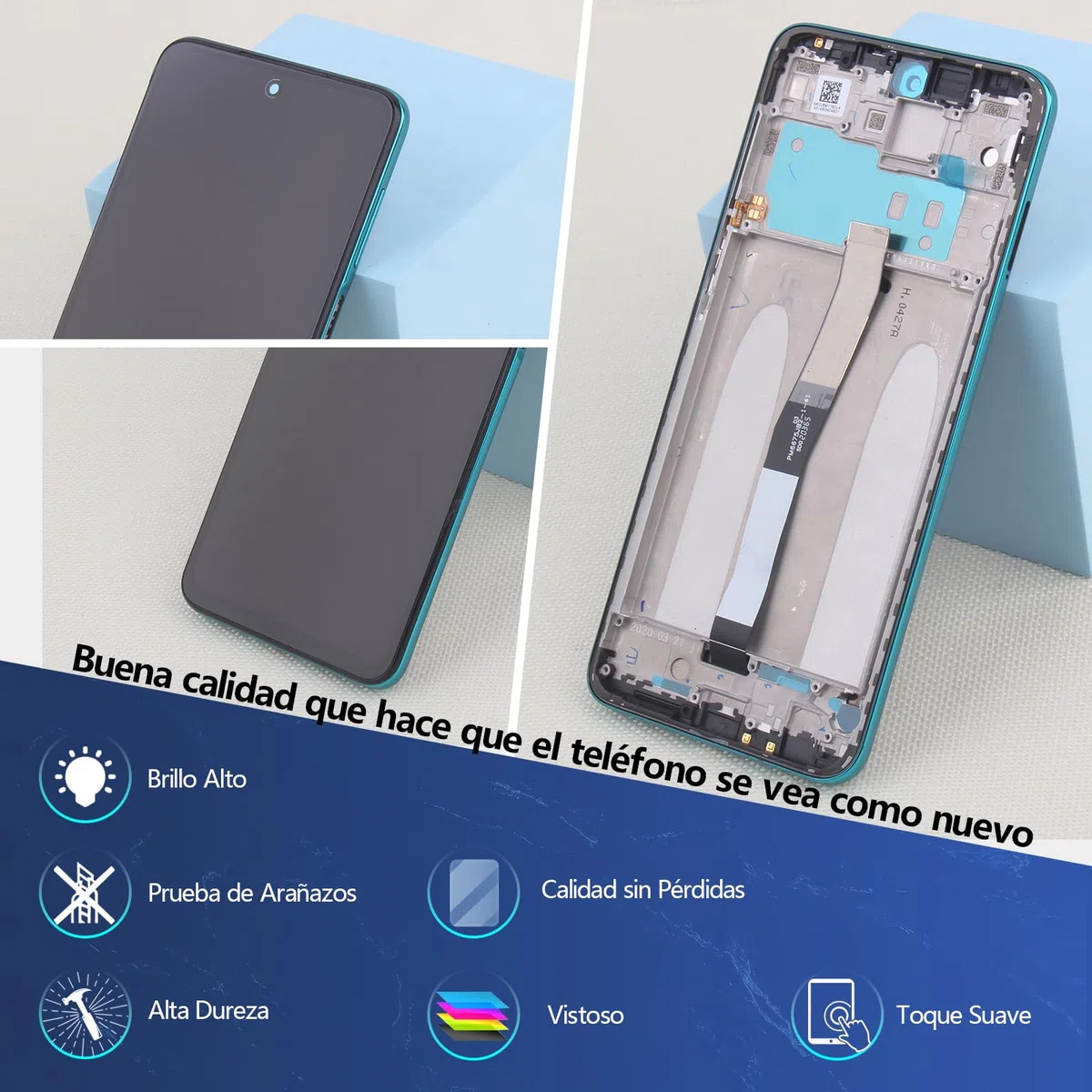 RongZy para Xiaomi Redmi Note 9S/Note 9 Pro Reemplazo de Pantalla Táctil LCD + Compatible con Redmi Note 9S/Note 9 Pro el Kit de Herramientas de la Pantalla de Montaje del Teléfono(Verde con Marco)