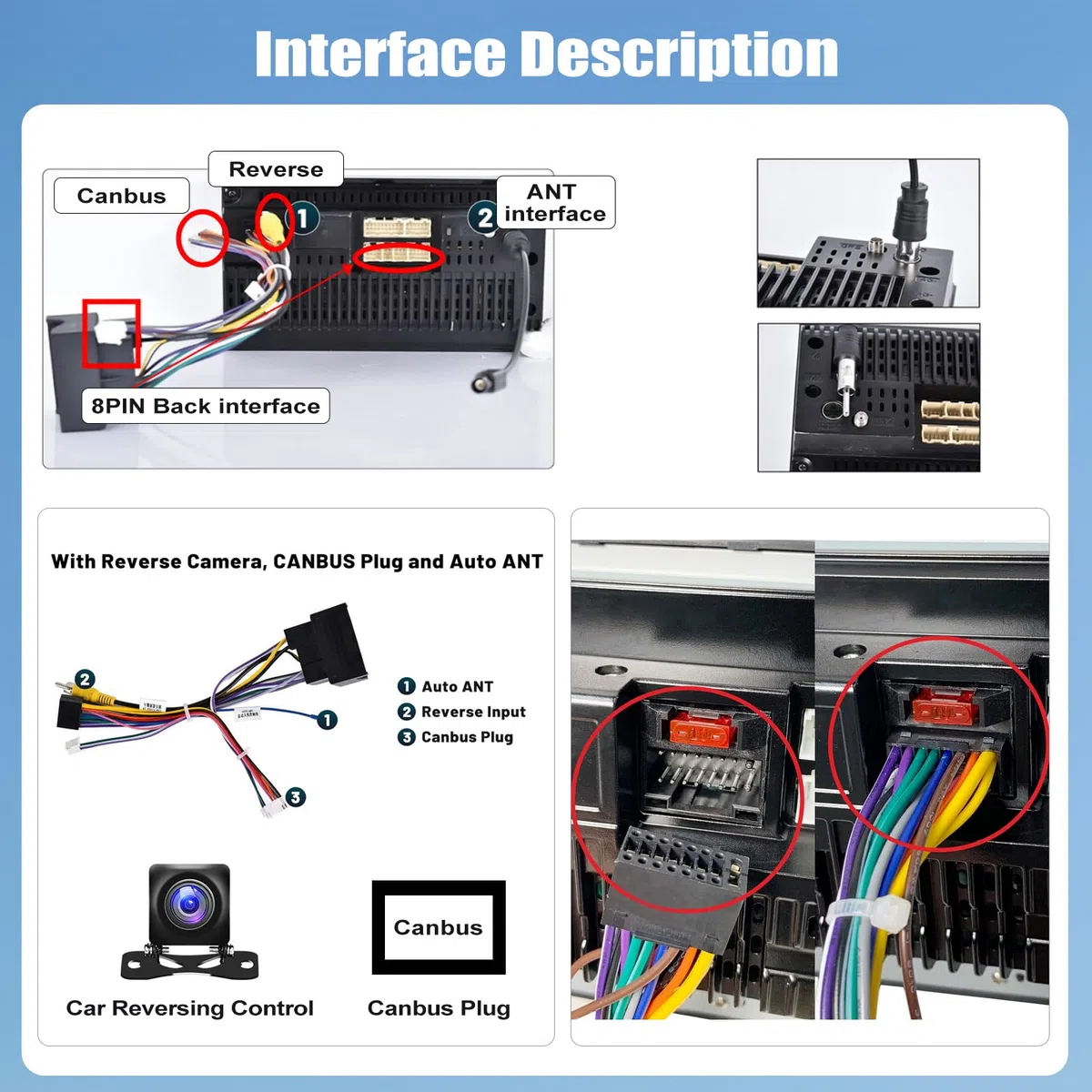 CAMECHO 52 PIN ISO Cable Adaptador Autorradio para VW/Golf/Passat/Touareg/Polo/Skoda/Seat con Antena de Radio,Cable de Control del Volante y Cable de Control de Marcha Atrás