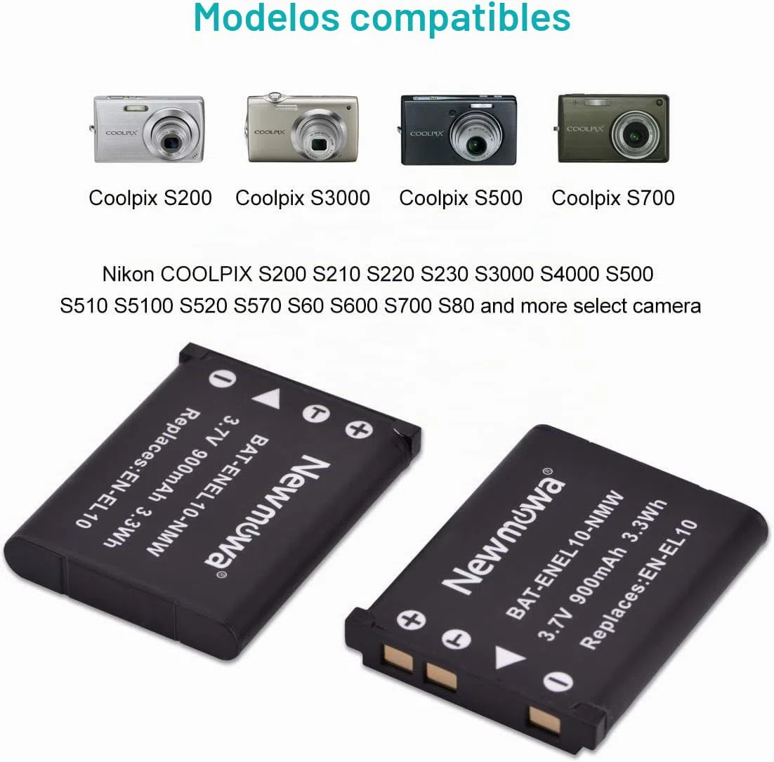 Newmowa EN-EL10 Batería (2-Pack) y Kit Cargador USB portátil para Coolpix S60, S80, S200, S202, S203, S205, S210, S220, S225, S230, S500, S510, S520, S570, S600, S700, S3000, S4000, S5100