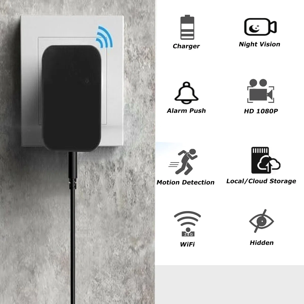 SHMIZZ Mini Cámara Espía Oculta 1080P, USB Cargador Cámara WiFi de Vigilancia Interior Inalámbrica con Detección de Movimiento