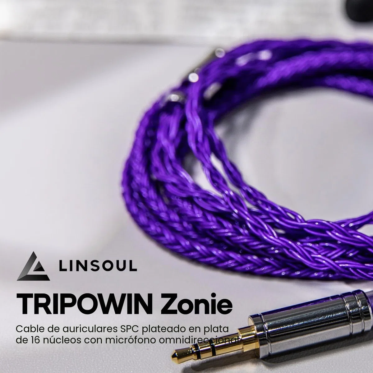 Linsoul Tripowin Zonie 16 Core Silver Plated Cable SPC Earphone Cable (2pin-0.78, 3.5mm, Violet)
