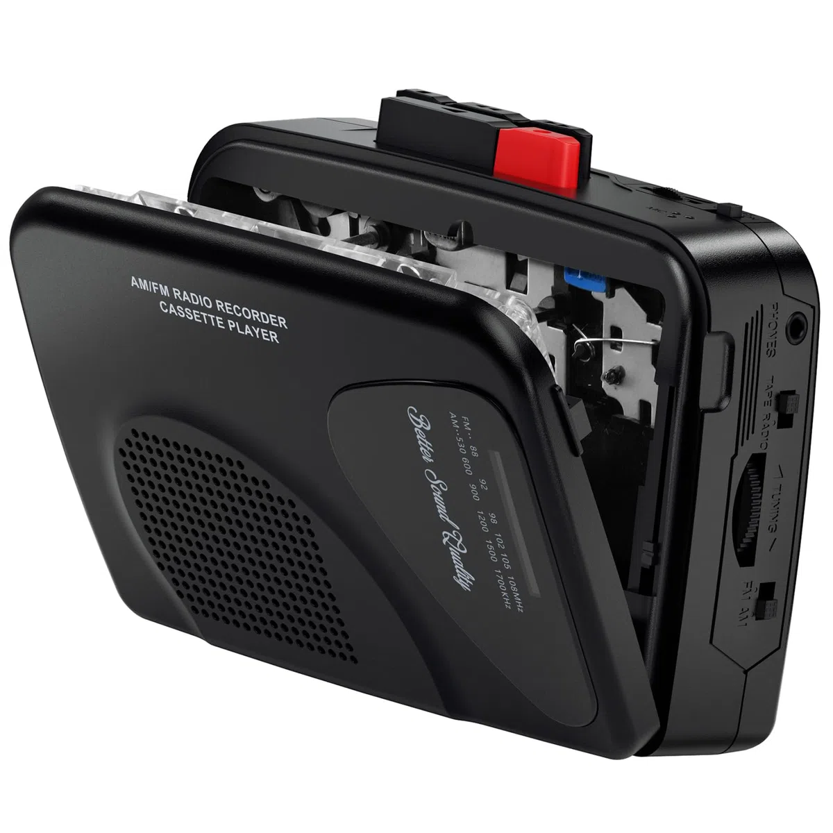Reproductor/Grabador de Casetes Walkmaner, Radio Am/FM, Reproductor de Casetes Portátil, Grabación de Casetes, Parlantes Incorporados, Grabación Manual, T201 (Negro)